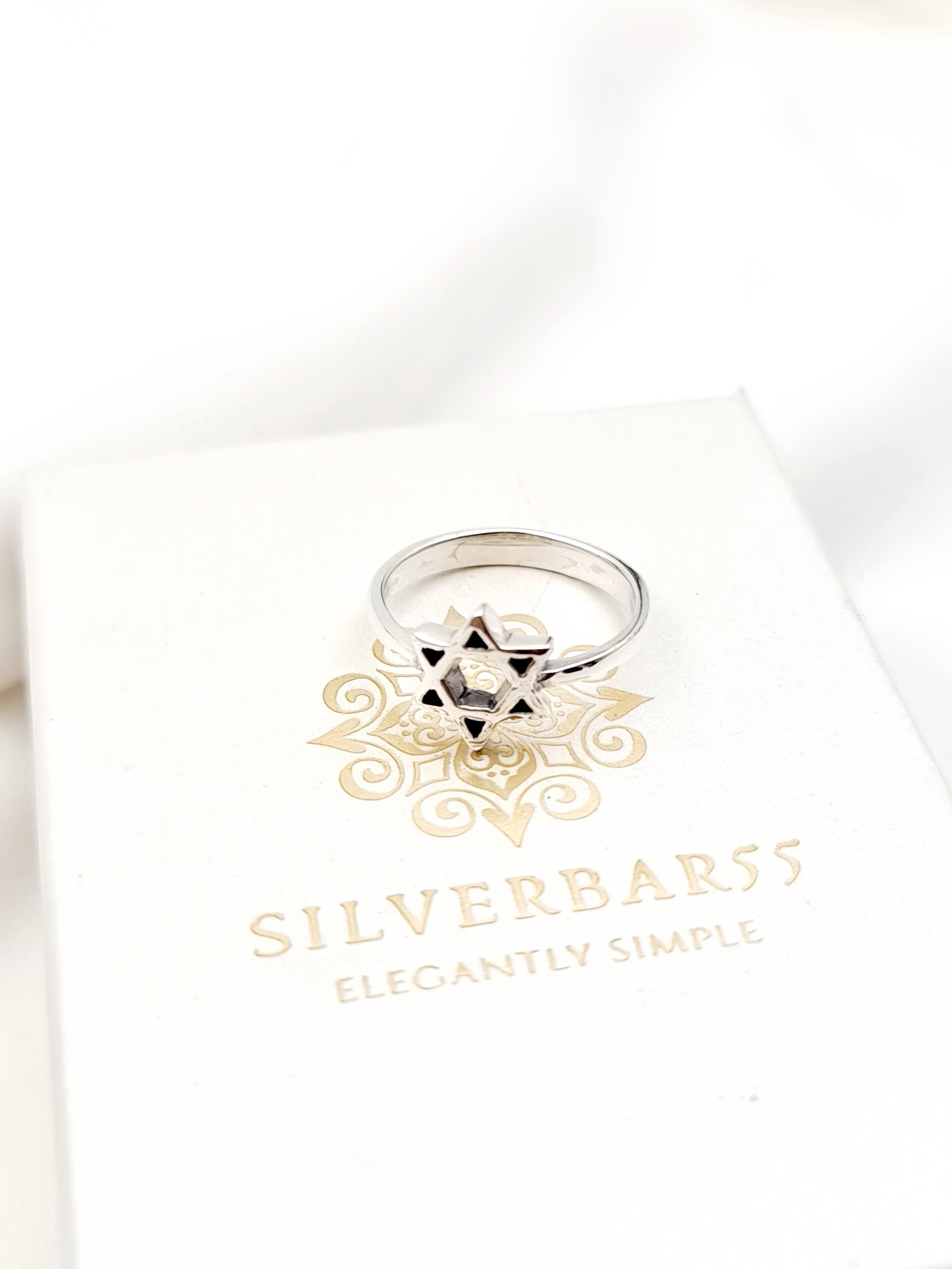925 Sterling Silber Davidstern Ring: Minimalistischer Jüdischer