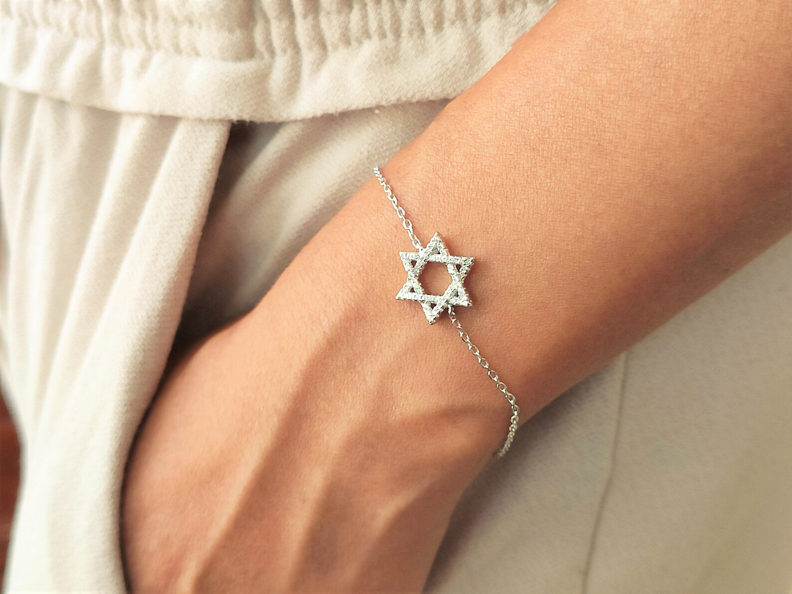 925 Sterling Silver David Star Bracelet Crystals Jewish Etsy