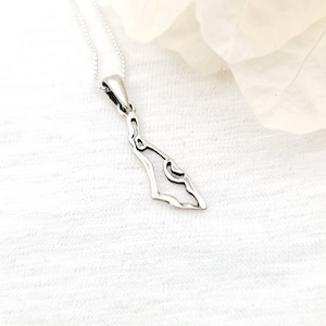 Collier carte d'Israël avec pendentif en argent sterling 925, Terre sainte, cadeau de bijoux juifs, pendentif de pays