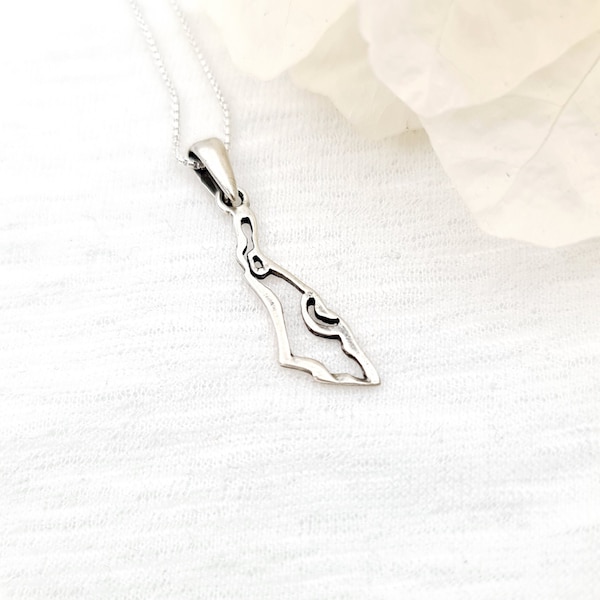 Israel Map Necklace Pendant 925 Sterling Silver, Holy Land, Jewish Jewelry Gift, Country Pendant
