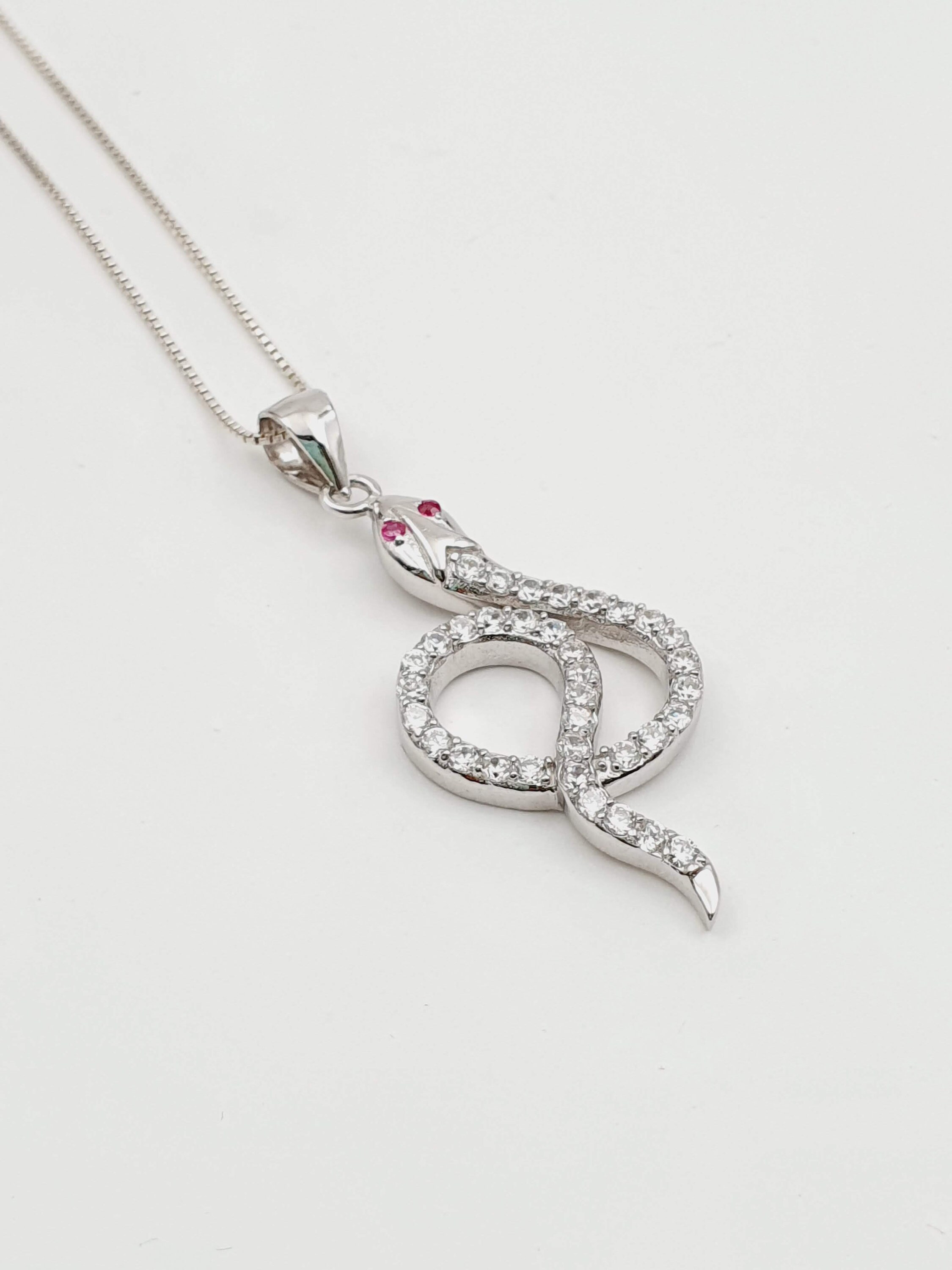 Sterling Silver Snake Pendant Necklace: CZ Crystal Snake Charm - Etsy