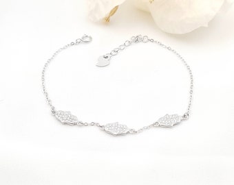 Sterling Silver Hamsa Bracelet: CZ Crystal Hand of God