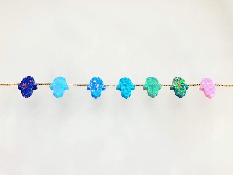 Hamsa Hand Pendant Necklace – Lab-Created Blue Opal, Gold Plated 925 Sterling Silver 13 thumbnail image