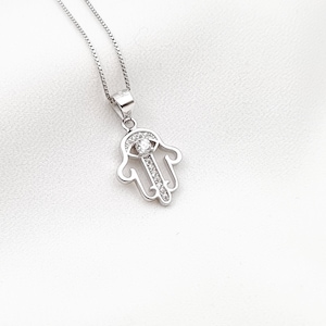 Hamsa Pendant Necklace, Evil Eye, 925 Sterling Silver Jewish Jewelry,  Bat Mitzvah Gift, Gift for Her