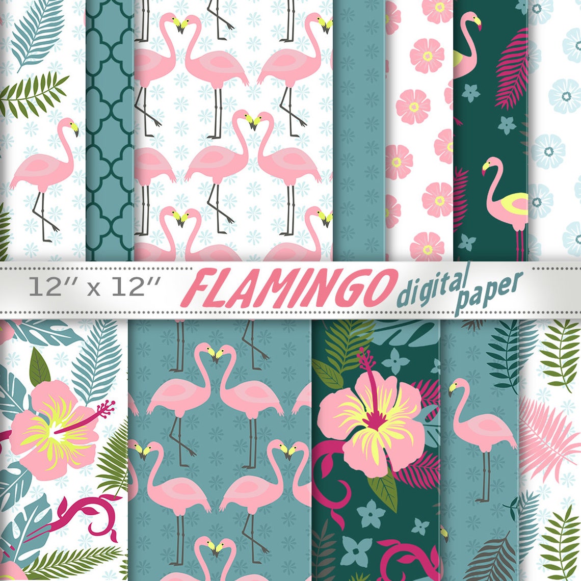 Flamingo print paper flamingo scrapbook flamingo paper pack Etsy
