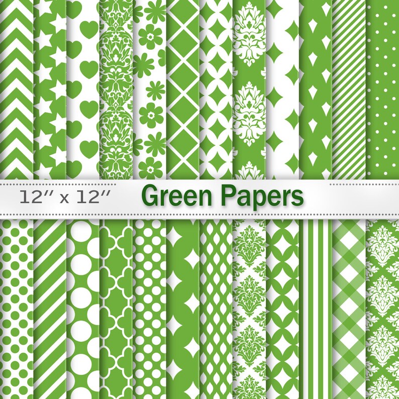 Green digital papers green scrapbooking green print pattern | Etsy