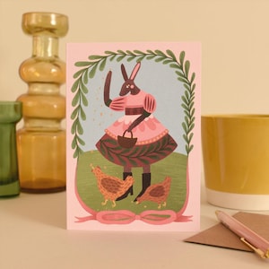 Folk Kaninchen Hühner Grußkarte Frühling A6