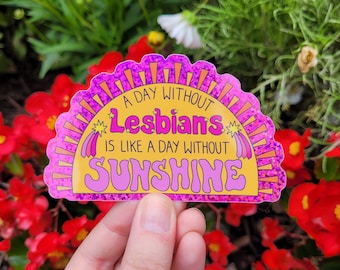 A Day Without Lesbians is like a Day Without Sunshine Sparkly Vinyl Sticker