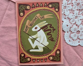 Folkloristische konijnenwenskaart voor Valentijnsdag