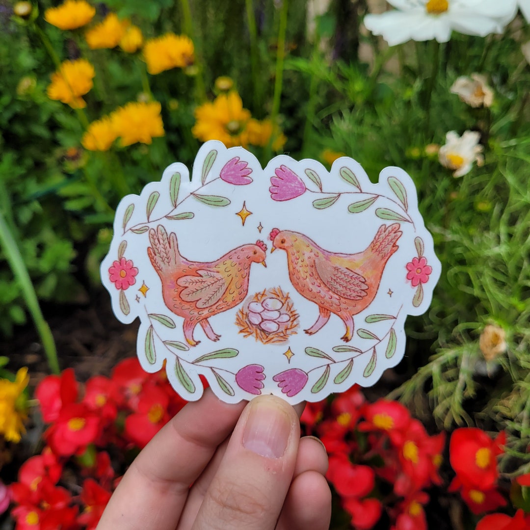 Cottagecore Nesting Chicken Sticker - Etsy