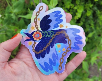 Colourful holographic Bird Magpie Large Sticker