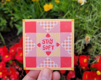 Stay Soft Quilt Square Vinyl Sticker