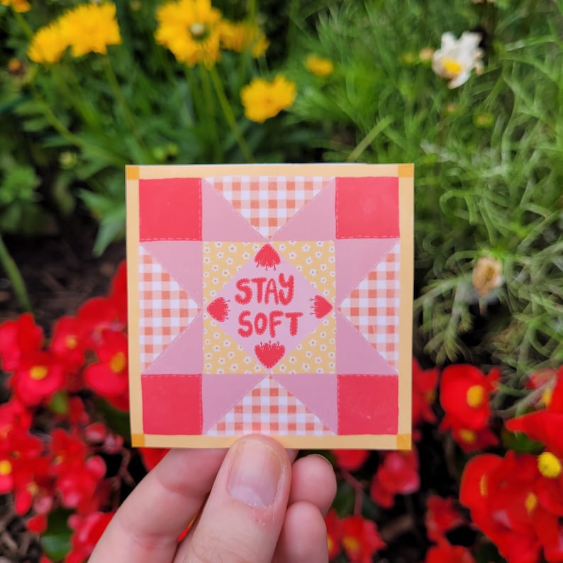 Stay Soft Quilt Square Vinyl Sticker - Etsy