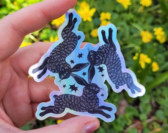 Three Rabbits Hares Lunar Holographic Vinyl Sticker