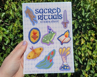 Sacred Rituals A5 Sticker Sheet - Frog/Sword/Sacred Heart/Hare/Magic