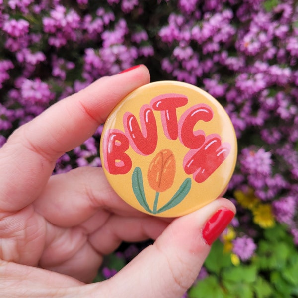 Butch queer lgbt flower tulip badge