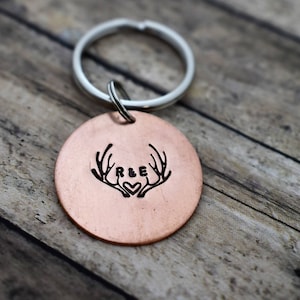 Hand Stamped Personalized Antler Keychain - Initials - Deer Antlers - Hunting - Hunter Gift - Deer Hunting -