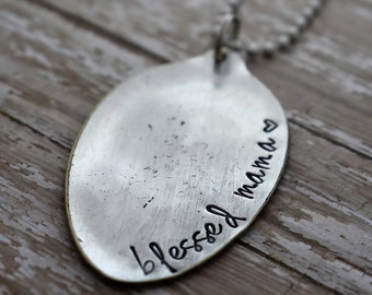 Hand Stamped Spoon Necklace "blessed mama" *Upcycled Spoon**Gift For Her*Mother's Day Gift**Gift for Mom