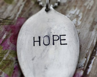 Hand Stamped Spoon Necklace "Hope" *Upcycled Spoon**Gift For Her*Unique Gift*Spoon Necklace*Strong*Religious Jewelry*Cancer Survivor