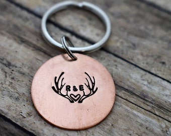 Hand Stamped Personalized Antler Keychain - Initials - Deer Antlers - Hunting - Hunter Gift - Deer Hunting -