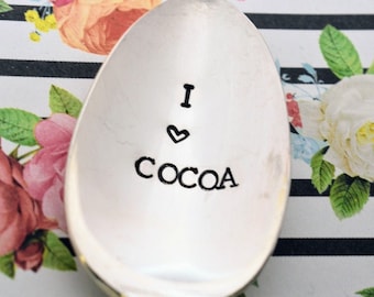 Vintage Hand Stamped Teaspoon "I Love (heart) Cocoa" *Unique Gift**Cocoa**Personalized Gift**Hot Chocolate **