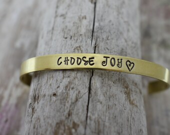 Choose Joy Hand Stamped Cuff Bracelet - Inspirational Jewelry - Encouragement Jewelry - Mantra Jewelry - Gift for Her