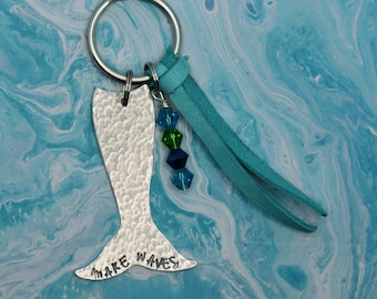 Make Waves Hand Stamped Mermaid Tail Keychain - Mermaid Keychain - Beach Life - Mermaids - Hand Stamped Keychain -  Mermaid Gift