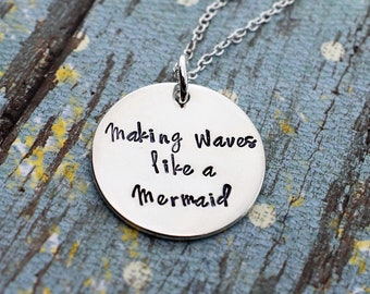 Making Waves Like A Mermaid -Hand Stamped Necklace- Sterling Silver Necklace - Mermaid Jewelry - Mermaid