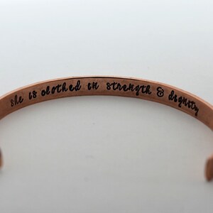 She Is Clothed In Strength and Dignity Hand Stamped Secret Message Inside Cuff Bracelet *Christian Jewelry*Bible Verse*Inspirational Jewelry