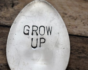 Hand Stamped Garden Spoon - Grow Up - Garden Marker-Silver Spoon-Plant Markers-Funny Garden Marker