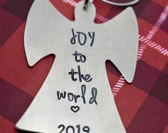 Joy To The World Hand Stamped Angel Ornament-Christmas Ornament - Angel Ornament - Handmade Ornament