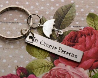 In Omnia Paratus Hand Stamped Keychain - Ready for Anything - Pop Culture - Best Friend Gift- Umbrella Keychain