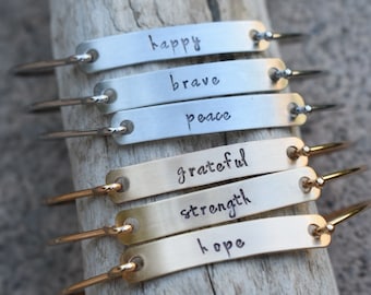 Word Bracelet - Hand Stamped Swing Clasp Bangle Bracelet - Customized Bracelet - Daily Mantra - Name Jewelry -Word Jewelry -Word of the Year