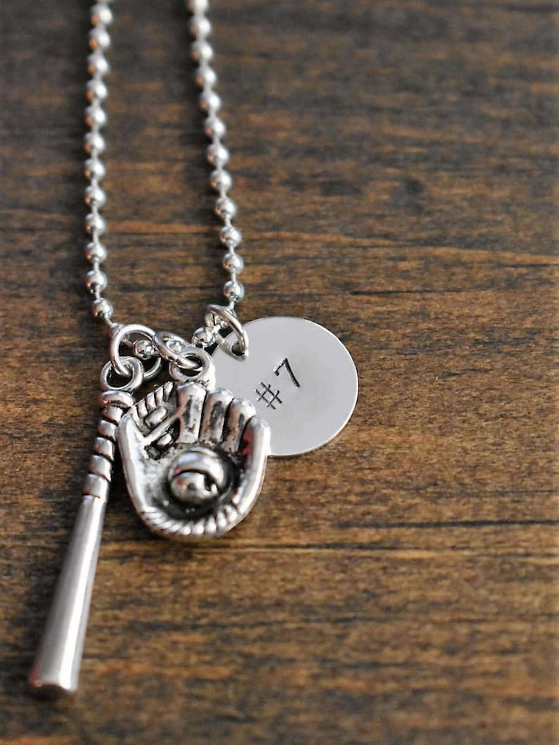 Baseball Necklace Hand Stamped Jersey Number baseball - Etsy