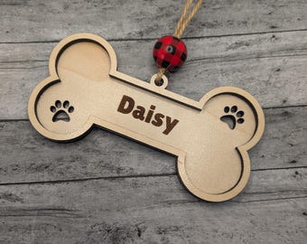 Personalized Dog Name Ornament -Wooden Personalized Ornament - Pet Name Ornament - Dog Bone Ornament - Personalized Ornament - Dog Gift