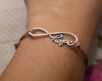 Breast Cancer Bracelet-Infinity Hope on adjustable Hemp cord bracelet*Breast Cancer Awareness Jewelry*Breast Cancer Survivor*