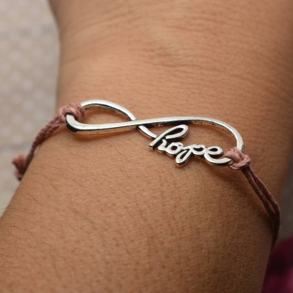 Breast Cancer Bracelet-Infinity Hope on adjustable Hemp cord bracelet*Breast Cancer Awareness Jewelry*Breast Cancer Survivor*