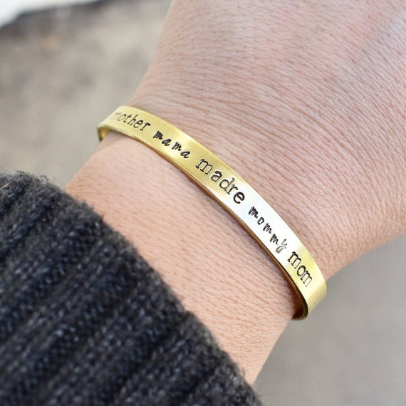 Mother Mama Madre Mommy Mom Hand Stamped Metal Cuff Bracelet