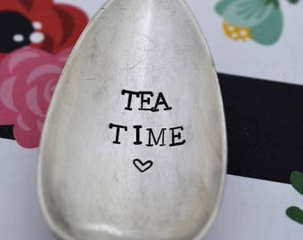 Vintage Hand Stamped Teaspoon "Tea Time" *Unique Gift*Funny Gift*Tea Drinker*Personalized Gift*Stamped Teaspoon*Tea Lover*