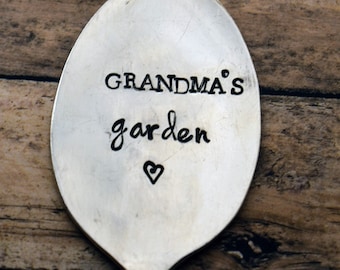 Hand Stamped Garden Spoon - Grandma's Garden - Garden Marker-Silver Spoon-Plant Markers-Funny Garden Marker-Gift for Grandma - Mother's Day