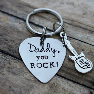 Guitar Pick Keychain &quot;Daddy ,You Rock!&quot; *Father&#39;s Day*Birthday*Gift for Dad*Music Lover*Musician*Guitar Player*Gift for Him*