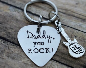 Guitar Pick Keychain "Daddy ,You Rock!" *Father's Day*Birthday*Gift for Dad*Music Lover*Musician*Guitar Player*Gift for Him*