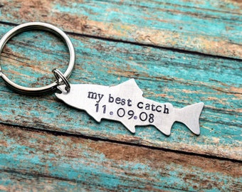 My Best Catch Hand Stamped Fish Keychain - Father's Day - Anniversary Gift for Him - Fisherman Gift - Valentine's Gift for Him