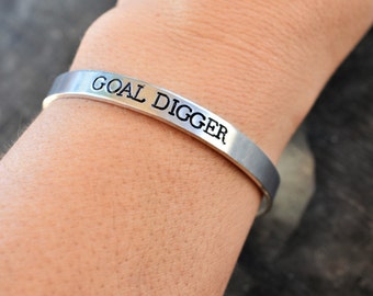 Hand Stamped Cuff Bracelet "GOAL DIGGER" *Personalized Bracelet*Gift for Her*Motivational Bracelet*Fitness Bracelet*