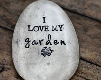 I Love My Garden - Hand Stamped Garden Spoon - Garden Marker-Silver Spoon-Plant Markers-Funny Garden Marker-Gardener