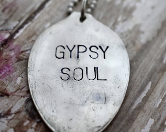 Hand Stamped Spoon Necklace "Gypsy Soul" *Upcycled Spoon**Gift For Her*Unique Gift*Spoon Necklace