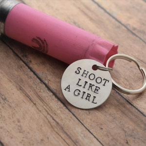 Pink Shotgun Shell Keychain with Hand Stamped "Shoot Like A Girl" Charm *Gift for Her*Hunter Gift*