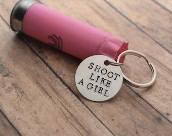 Pink Shotgun Shell Keychain with Hand Stamped "Shoot Like A Girl" Charm *Gift for Her*Hunter Gift*