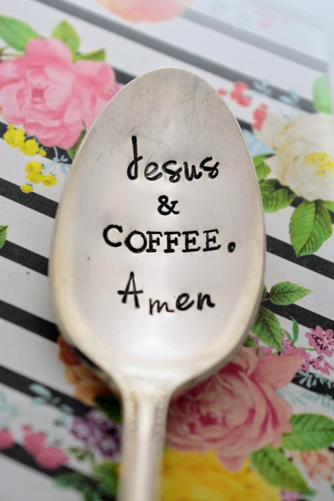 Vintage Hand Stamped Teaspoon Jesus & Coffee Amen Etsy