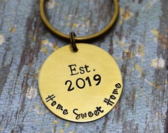 Home Sweet Home Keychain - Hand Stamped - New Home Keychain - First Time Home Buyer  - New Home Owner - Realtor Gift